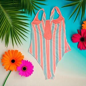 Primark One Piece Swimsuit Teal Orange White - Size 14